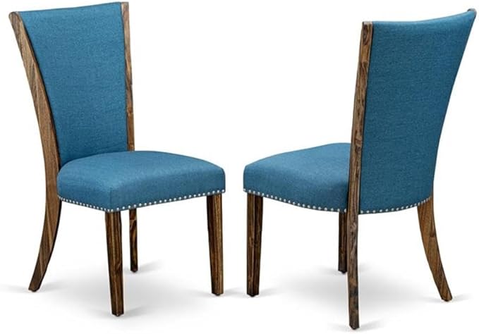 East West Furniture X797VE721-7 7 Piece Modern Dining Table Set Consist of a Rectangle Wooden Table with X-Legs and 6 Blue Color Linen Fabric Parson Dining Chairs, 40x72 Inch, Multi-Color