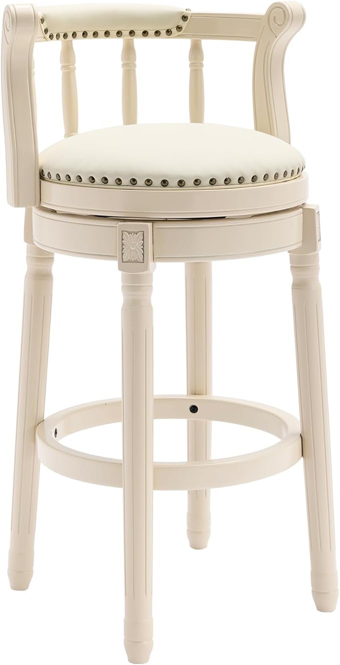 CozyRain Bar Stools Modern Swivel Barstools, Kitchen Counter Genuine Leather Upholstered Bar Stool Island Barstool with Footrest for Home Kitchen Dining Room (White, Seat Height 29.5 in)