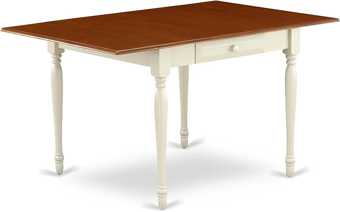 East West Furniture MZDO3-WHI-W 3 Piece Dining Set Contains a Rectangle Dining Room Table with Dropleaf and 2 Wood Seat Chairs, 36x54 Inch, Buttermilk & Cherry