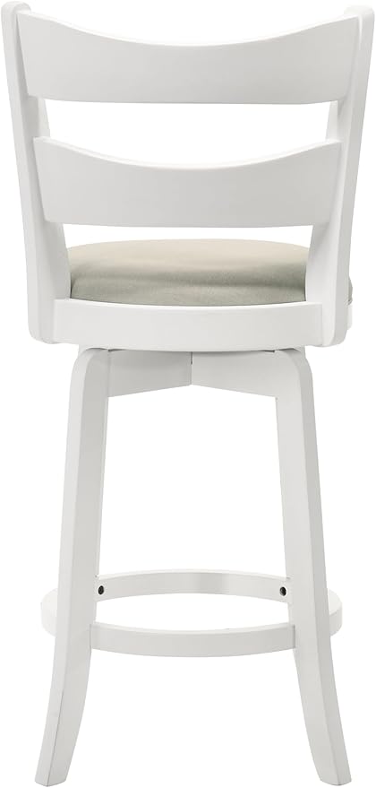 Armen Living Blair 26 in. Matte White Counter Height Rubberwood Swivel Barstool with Fog Fabric Seat - Set of 3