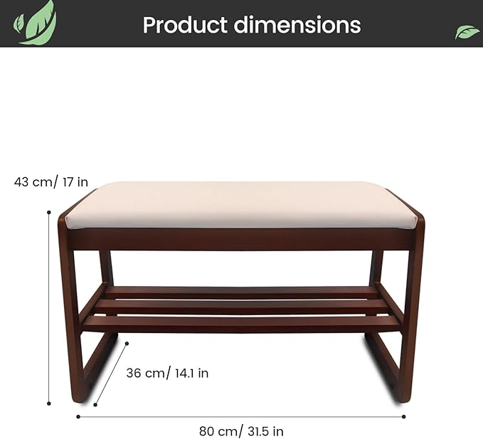 Solid Wood Shoe Rack, 2 Tier Shoe Storage Bench with Cushion Seat, 8 Pair Shoe Organizer for Entryway, Walnut, 32 Inch