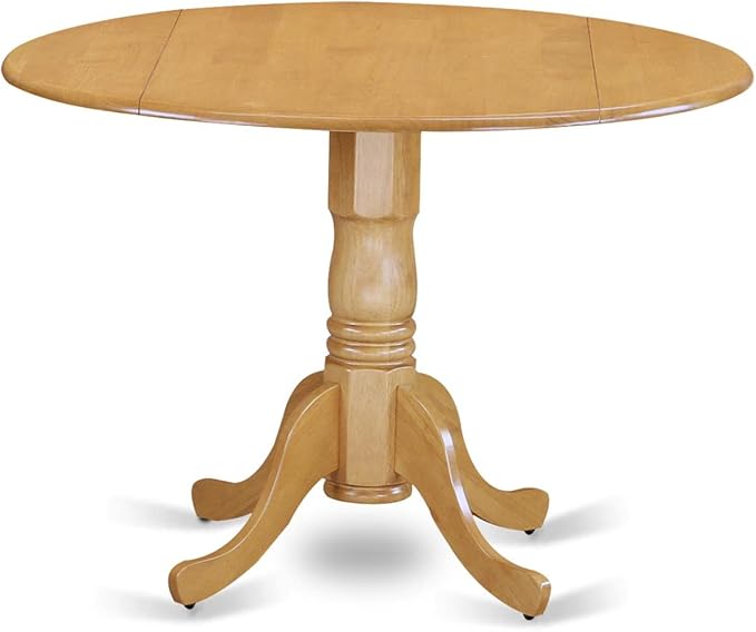 East West Furniture DLPO3-OAK-W 3 Piece Dining Room Furniture Set Contains a Round Kitchen Table with Dropleaf and 2 Dining Chairs, 42x42 Inch, Oak