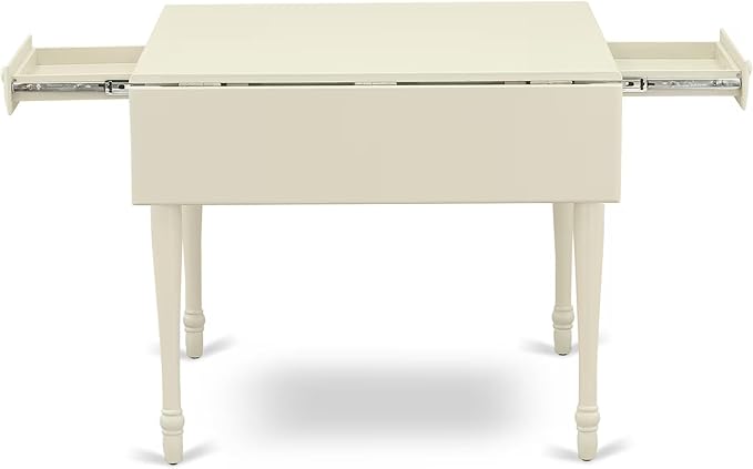 East West Furniture MZCL3-LWH-C 3 Piece Modern Dining Table Set Contains a Rectangle Wooden Table with Dropleaf and 2 Linen Fabric Kitchen Dining Chairs, 36x54 Inch, Linen White