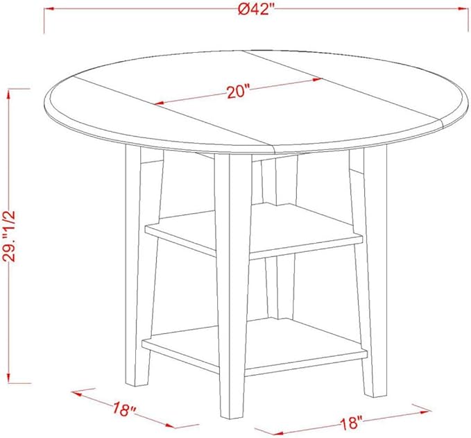 East West Furniture SUWE5-BCH-W 5 Piece Dining Set Includes a Round Dining Room Table with Dropleaf & Shelves and 4 Kitchen Chairs, 42x42 Inch, Black & Cherry