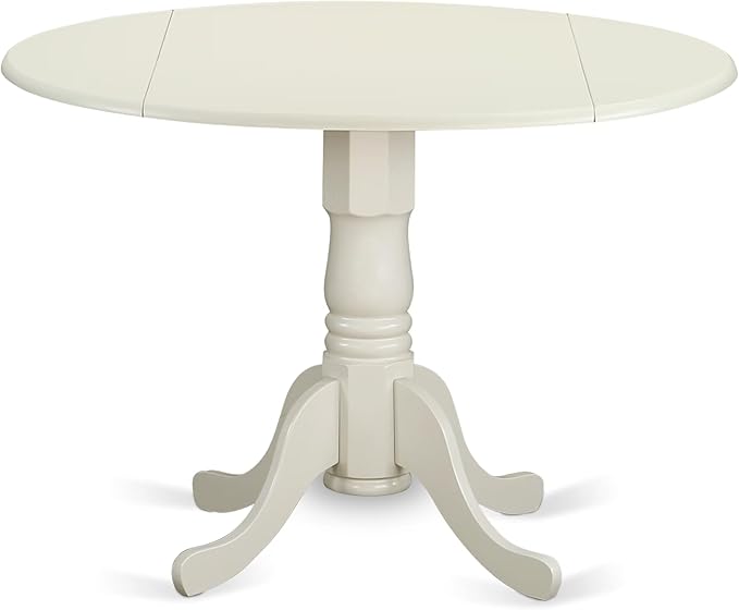 East West Furniture DMAD3-LWH-LC 3 Piece Dinette Set for Small Spaces Contains a Round Dining Table with Dropleaf and 2 Faux Leather Dining Room Chairs, 42x42 Inch, Linen White