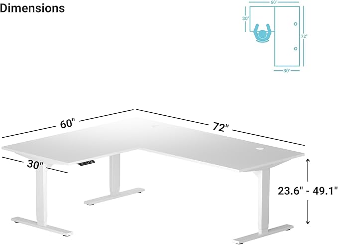 Progressive Desk Stand Up Height Adjustable Electric Standing Desk - L Shaped 60" x 72" Corner Computer Rising Workstation Table - Black Frame, Bright Beech Top