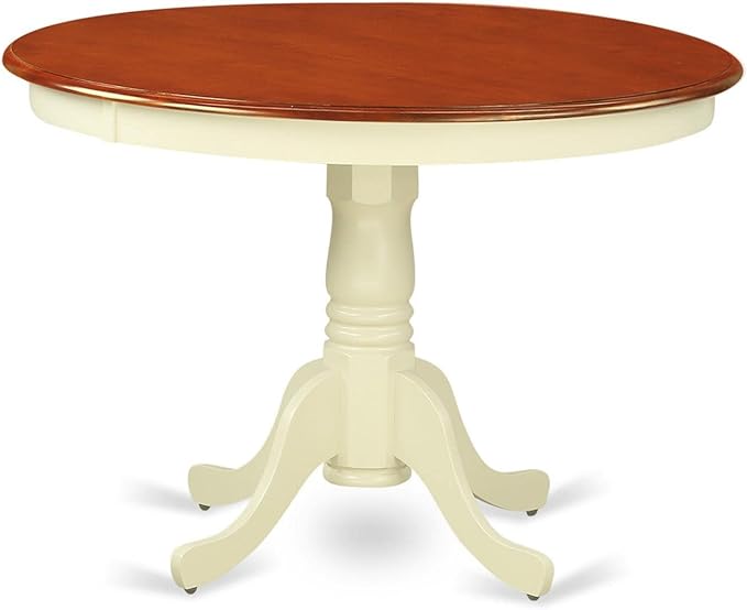 East West Furniture HLAN3-BMK-W 3 Piece Kitchen Table & Chairs Set Contains a Round Dining Room Table with Pedestal and 2 Dining Chairs, 42x42 Inch, Buttermilk & Cherry