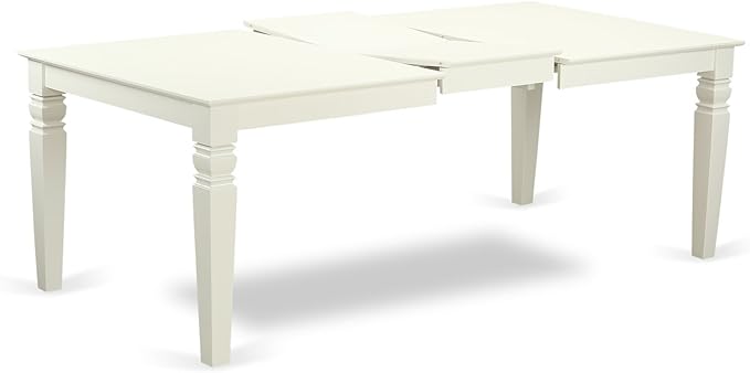 East West Furniture LGEN5-LWH-06 5 Piece Dining Set Includes a Rectangle Dining Room Table with Butterfly Leaf and 4 Dark Shitake Linen Fabric Upholstered Chairs, 42x84 Inch, Linen White