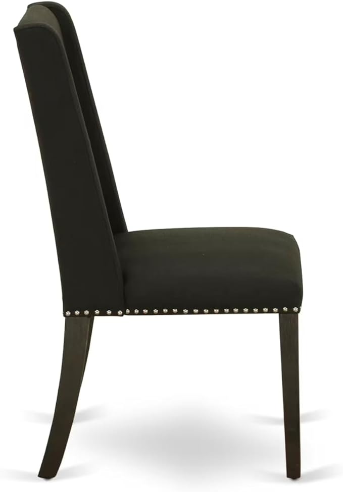 East West Furniture V627FL624-6 6 Piece Dining Room Table Set Contains a Rectangle Kitchen Table with V-Legs and 4 Black Linen Fabric Parson Chairs with a Bench, 40x72 Inch, Multi-Color