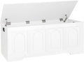 DINZI LVJ Storage Chest, 47.2”Wooden Storage Box with 2 Safety Hinges, Entryway Shoe Bench with Flip-Top, Large Trunk for Living Room, Bedroom, Easy Assembly, White