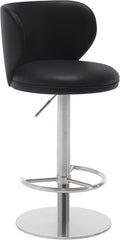 Bar Stools Adjustable Stainless Steel Swivel Barstool with Back and Footrest Leather Upholstered Bar Chairs for Home,Kitchen,Bar, Counter (Black, 1pc)