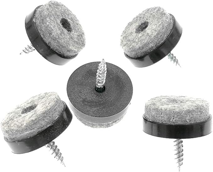 ALIMITOPIA 40pcs Screw-on Furniture Felt Pad Chair Glide Slider Hardwood Floor Protector for Wooden Leg Feet of Chair Table Furniture(Φ28mm or 1.1";Black)