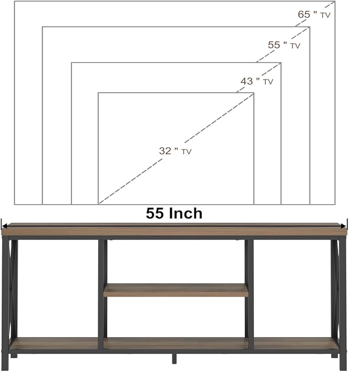FOLUBAN TV Stand for TV up to 65 inch, Rustic Wood and Metal Entertainment Center with Storage Shelves, Modern Industrial Media TV Console Table for Living Room, Oak 55 inch