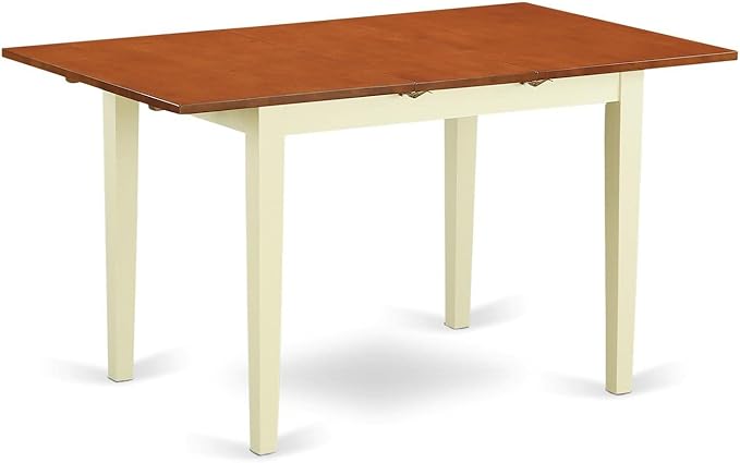 East West Furniture NOFL5-LWH-01 5 Piece Modern Dining Table Set Includes a Rectangle Wooden Table with Butterfly Leaf and 4 Cream Linen Fabric Upholstered Chairs, 32x54 Inch, Linen White
