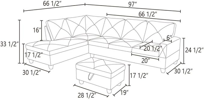 Grey L-Shaped 3-Piece Flannel Sofa with Storage Ottoman Set, Sectional Couch Sofa Set for Living Room, Office, Small Space