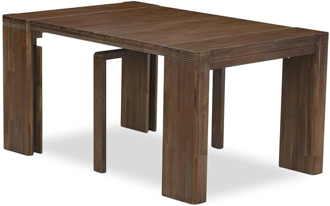 X07FO-BC8-18 - 10 Pieces Modern Dining Set contains an Extendable Rectangle Kitchen Table, 1 Coffee Table, 7 Dining Chairs and 1 Modern Bench, 39x120 Inch, Antique Walnut