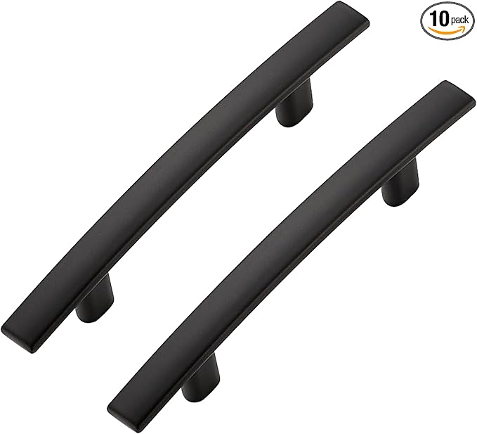 10 Pack Cabinet Handles 3" Hole Center - Curved Cabinet Pulls Black Drawer Pulls for Kitchen Cupboard Solid Hardware for Dresser Drawer Arch Hardware