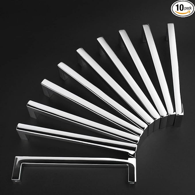 KOOFIZO Solid Square Bar Cabinet Handle - Chrome Furniture Pull, 5 Inch/128mm Screwhole Distance, 10-Pack for Kitchen Cupboard Door, Bedroom Dresser Drawer, Bathroom Wardrobe Hardware