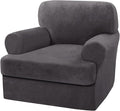 H.VERSAILTEX Sofa Cover 2 Piece T Cushion Armchair Slipcovers Thick Velvet Couch Cover Furniture Protector Stretch T Cushion Sofa Covers for 1 Cushion Couch with 1 Individual T Cushion Covers, Grey