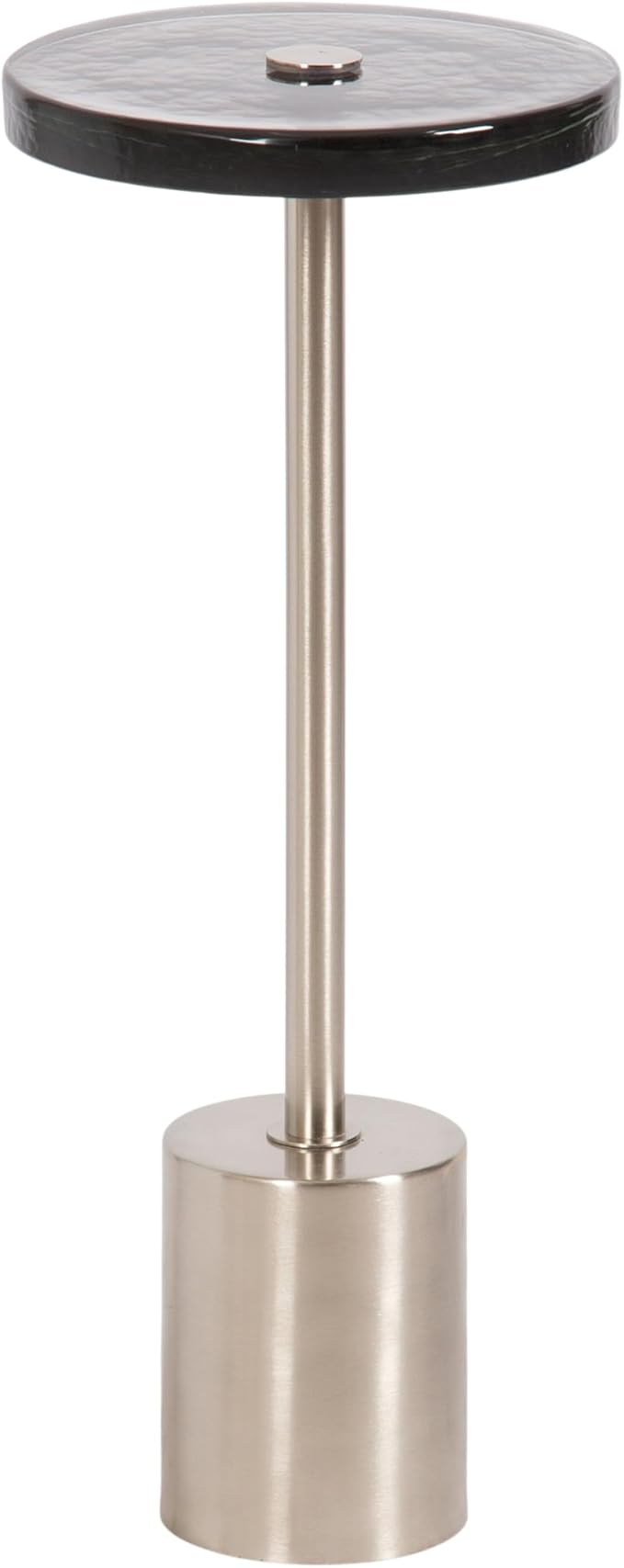 Kate and Laurel Xyler Modern Round Metal and Glass Drink Table, 10 x 10 x 24, Gray Glass and Silver, Decorative Plant Pedestal Table for Use as Indoor Plant Stand or Small Bathtub Table
