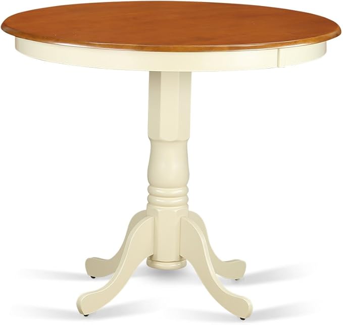 East West Furniture JAKE5-WHI-W 5 Piece Kitchen Counter Height Dining Table Set Includes a Round Wooden Table with Pedestal and 4 Dining Chairs, 36x36 Inch, Buttermilk & Cherry