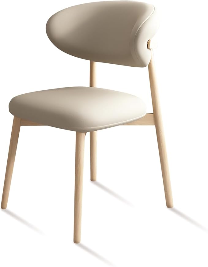 Upholstered Dining Chairs Set of 2,Mid Century Modern Kitchen Chairs with Back and Wood Frame,Faux Leather Dinner Chairs (Light Khaki + Original Wood Legs, Set of 2)