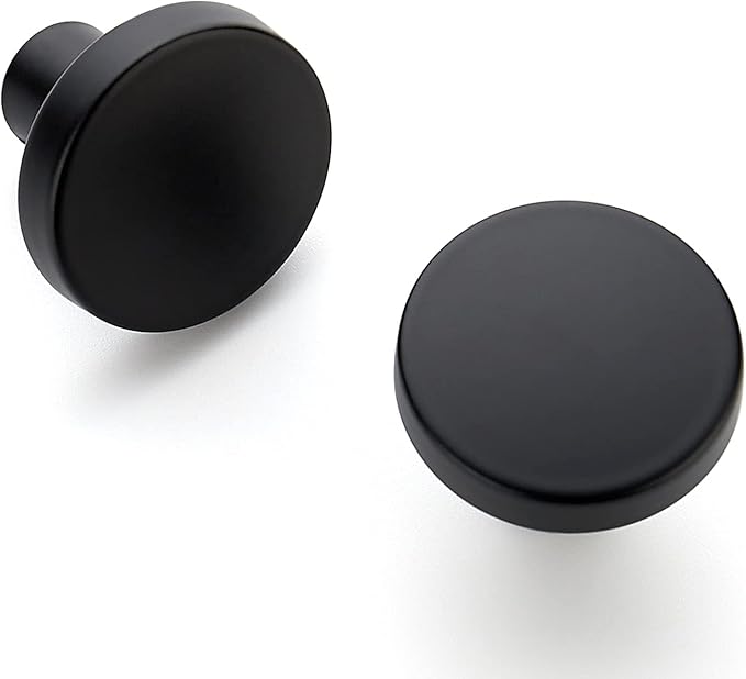 Ravinte 5 Pack Drawer Pulls 1-1/4 Inch Matte Black Kitchen Cabinet Knobs Solid Round Black Dresser Handles for Simple Cupboard Hardware