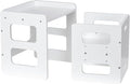 Montessori Weaning Table and Chair Set, Wooden Toddler Table and Chair Set, Adjustable Height Chair Step Stool,1-3 Year Old Kids Montessori Furniture-White