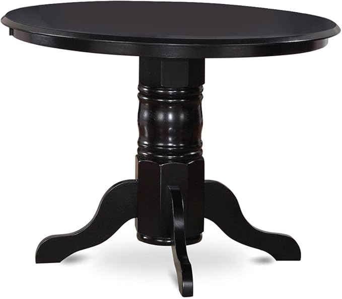 East West Furniture SHSI5-BLK-21 5 Piece Dining Table Set for 4 Includes a Round Kitchen Table with Pedestal and 4 Blue Linen Fabric Parsons Dining Chairs, 42x42 Inch, Black