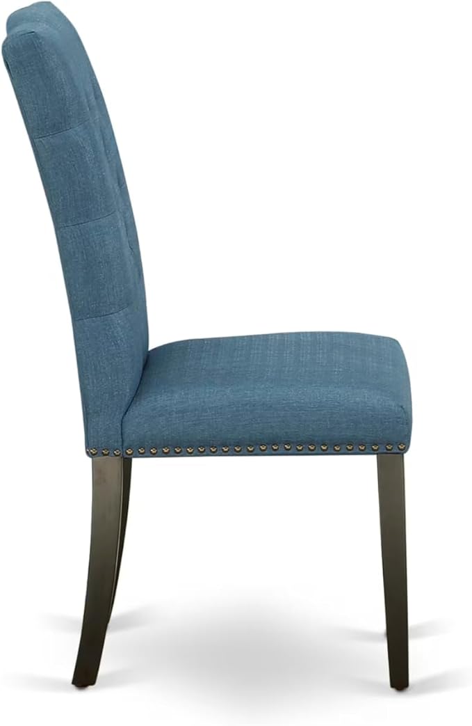 East West Furniture V627EL121-5 5 Piece Kitchen Table Set for 4 Includes a Rectangle Dining Room Table with V-Legs and 4 Blue Linen Fabric Upholstered Chairs, 40x72 Inch, Multi-Color