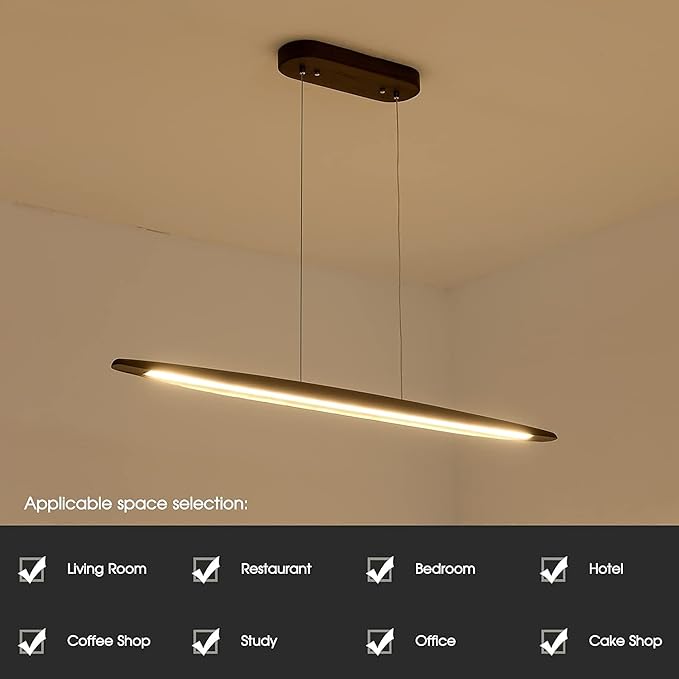 51" Wood Linear Pendant Light Wood Dining Room Light Fixture Modern Pool Table Lights Kitchen Island Lights for Dining Room Bar Kitchen Island Walnut Color