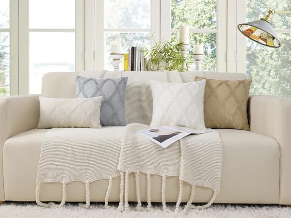 decorUhome Throw Pillow Covers 26x26 Inch Set of 2, Soft Plush Faux Fur Wool Pure White Couch Pillow Covers, Decorative Neutral Pillow Cases for Bed Sofa Living Room Home Decor