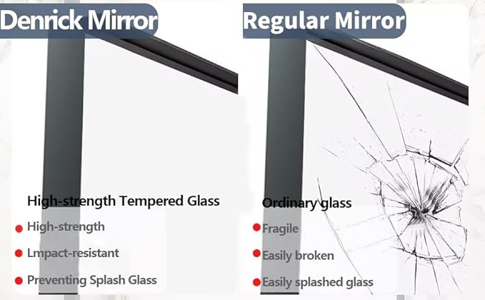 Brushed Metal Thick Frame Bathroom Mirror 30 x 30 Inch Metal Frame Black Rectangular Wall Mirror Matte Black Vanity Mirrors Square Corner, Modern Rectangle Mirrors(Horizontal/Vertical)
