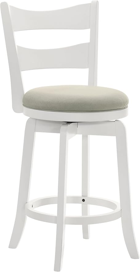 Armen Living Blair 30 in. Matte White Bar Height Rubberwood Swivel Barstool with Fog Fabric Seat - Set of 2