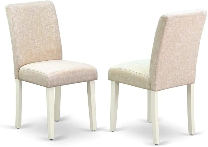 East West Furniture VAAB7-LWH-02 7 Piece Modern Dining Table Set Consist of an Oval Wooden Table with Butterfly Leaf and 6 Light Beige Linen Fabric Parsons Chairs, 40x76 Inch, Linen White