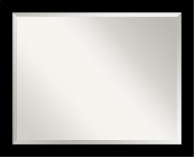 Amanti Art Black Bathroom Mirror for Over Sink, 26x32 Brushed Black Rectangle Vanity Mirror, Large Modern Contemporary Frame, Hangs Horizonally and Vertically, Bathroom Wall Decor, Beveled Edge