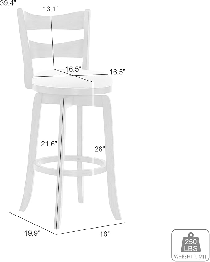 Armen Living Blair 26 in. Matte White Counter Height Rubberwood Swivel Barstool with Fog Fabric Seat - Set of 3