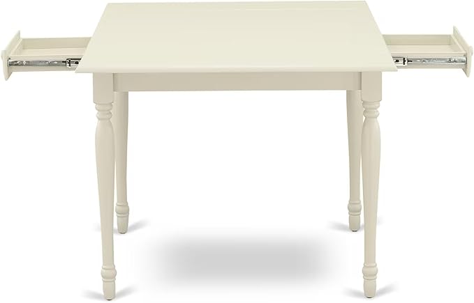 East West Furniture MZLA5-LWH-06 5 Piece Dining Table Set for 4 Includes a Rectangle Kitchen Table with Dropleaf and 4 Shitake Linen Fabric Parson Dining Chairs, 36x54 Inch, Linen White