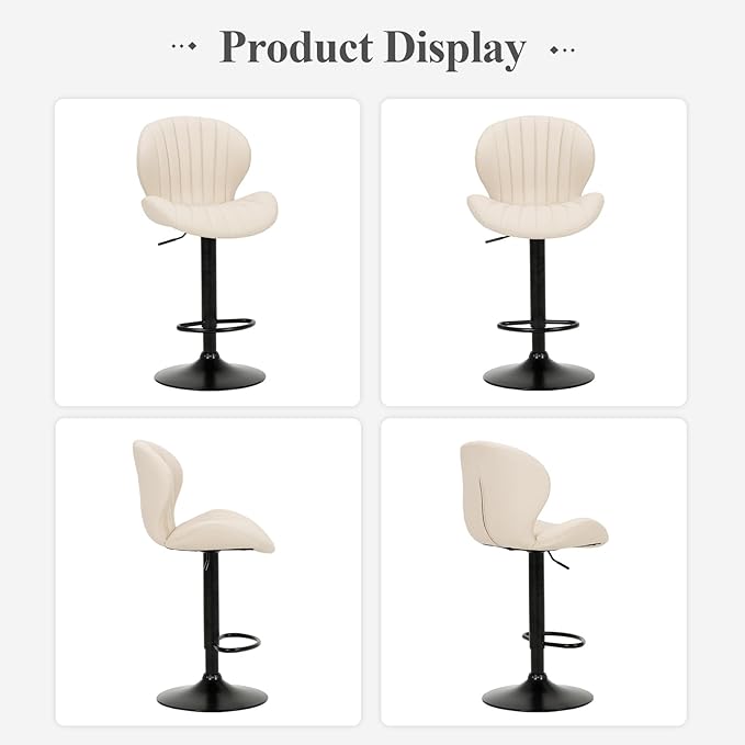 COLAMY Bar Stools Set of 2, Modern Swivel Bar Chairs, Adjustable Faux Leather Upholstered Barstools Counter Height with High Backrest for Bar, Kitchen Island, Dining Room, Beige