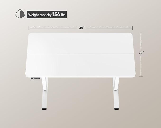 Electric Standing Desk Adjustable Height, 48x24 Inches Sit Stand up Desktop for Home Office, Ergonomic Rising Computer Table with Memory Preset, White