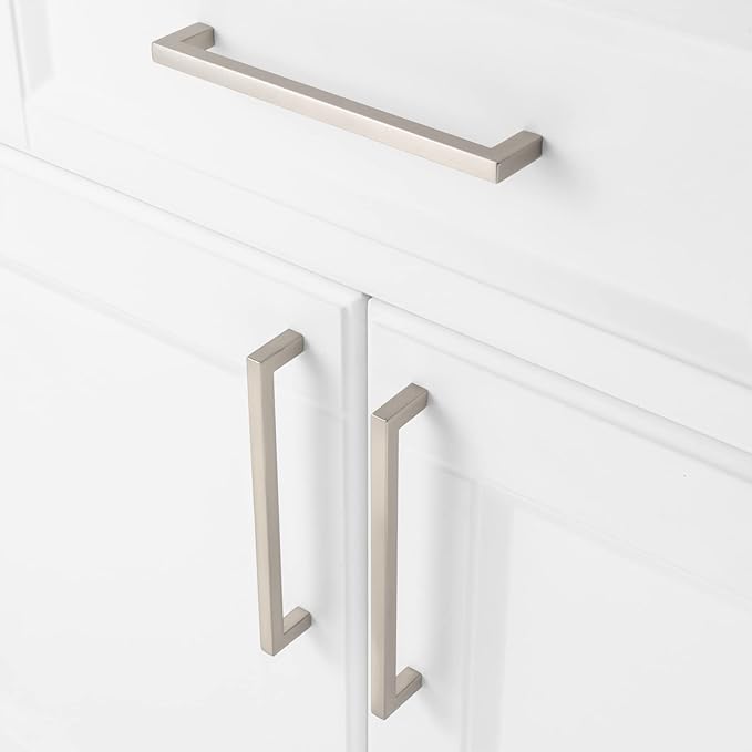 KOOFIZO 30-Pack Solid Square Bar Cabinet Handle - Brushed Nickel Furniture Pull, 6.3 Inch/160mm Screwhole Distance for Kitchen Cupboard Door, Bedroom Dresser Drawer, Bathroom Wardrobe Hardware