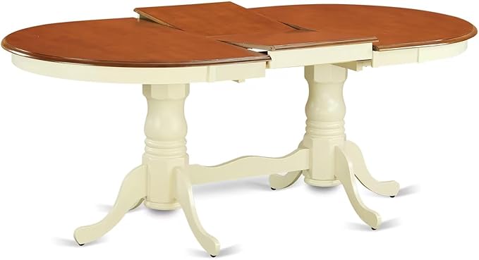 East West Furniture PLAV7-WHI-W 7 Piece Dining Set Consist of an Oval Dining Room Table with Butterfly Leaf and 6 Wood Seat Chairs, 42x78 Inch, Buttermilk & Cherry