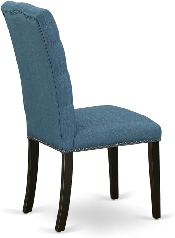 East West Furniture V697EL121-5 5 Piece Dinette Set Includes a Rectangle Dining Room Table with V-Legs and 4 Blue Linen Fabric Upholstered Parson Chairs, 40x72 Inch, Multi-Color