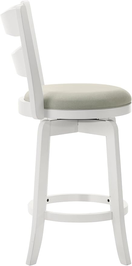 Armen Living Blair 26 in. Matte White Counter Height Rubberwood Swivel Barstool with Fog Fabric Seat