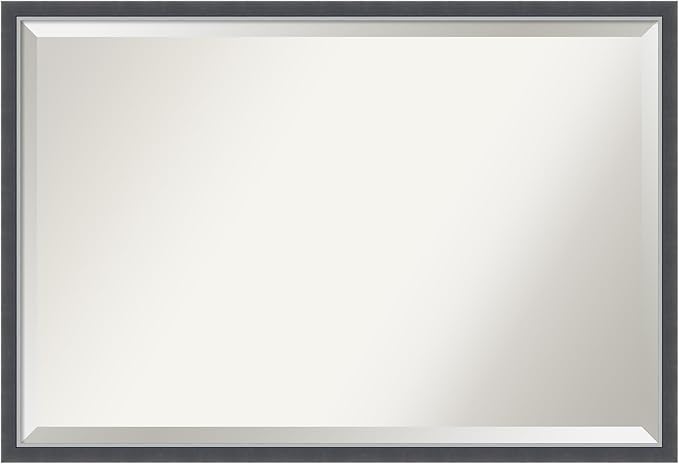 Amanti Art Black Bathroom Mirror for Over Sink, 26x38 Eva Black Silver Thin Rectangle Vanity Mirror, Large Modern Frame, Hangs Horizonally and Vertically, Bathroom Wall Decor, Beveled Edge