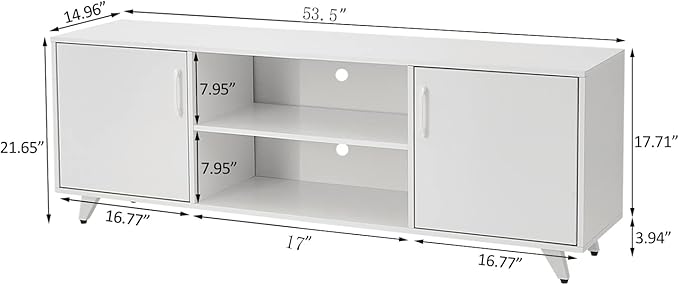 Panana TV Stand, Entertainment Center with 2 Doors and 2 Cubby Storages Cabinets for up to 65 inch for Living Room Bedroom (White, 53.5 inch)