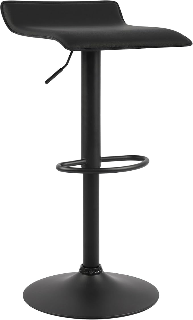NOBPEINT Contemporary Chrome Air Lift Adjustable Swivel Bar Stool with Black Base, Set of 2, Black