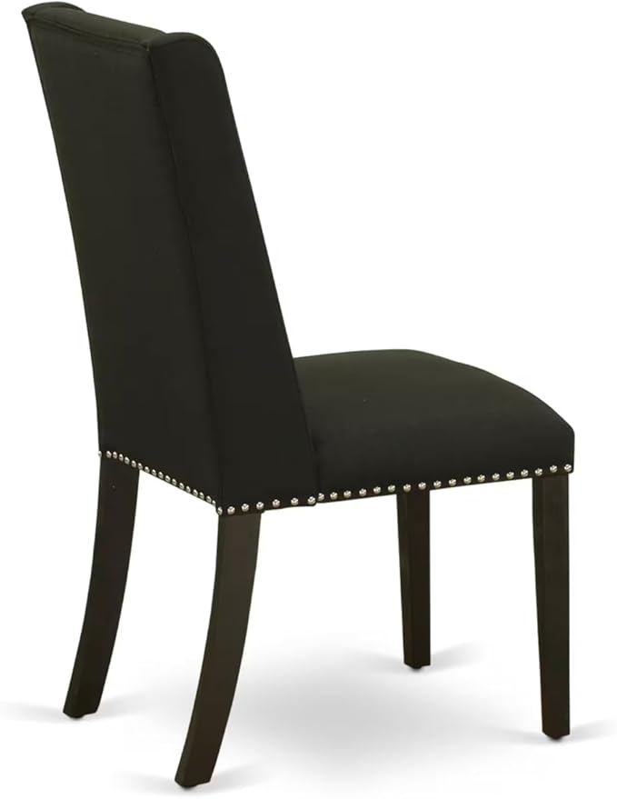 East West Furniture V697FL624-7 7 Piece Modern Dining Table Set Consist of a Rectangle Wooden Table with V-Legs and 6 Black Linen Fabric Parson Dining Chairs, 40x72 Inch, Multi-Color