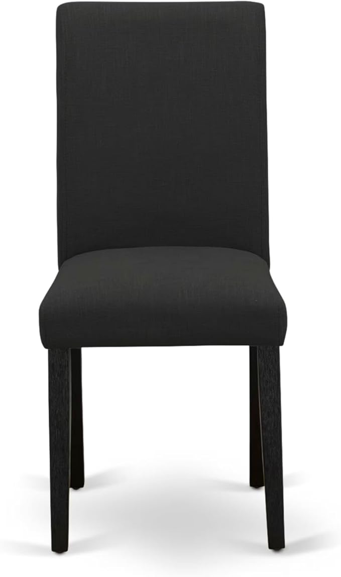 East West Furniture V697AB624-7 7 Piece Modern Dining Table Set Consist of a Rectangle Wooden Table with V-Legs and 6 Black Color Linen Fabric Upholstered Chairs, 40x72 Inch, Multi-Color