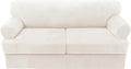 H.VERSAILTEX Sofa Cover 3 Piece T Cushion Loveseat Slipcovers Thick Velvet Couch Cover Stretch T Cushion Sofa Covers for 2 Cushion Couch with 2 Individual T Cushion Covers, Porcelain